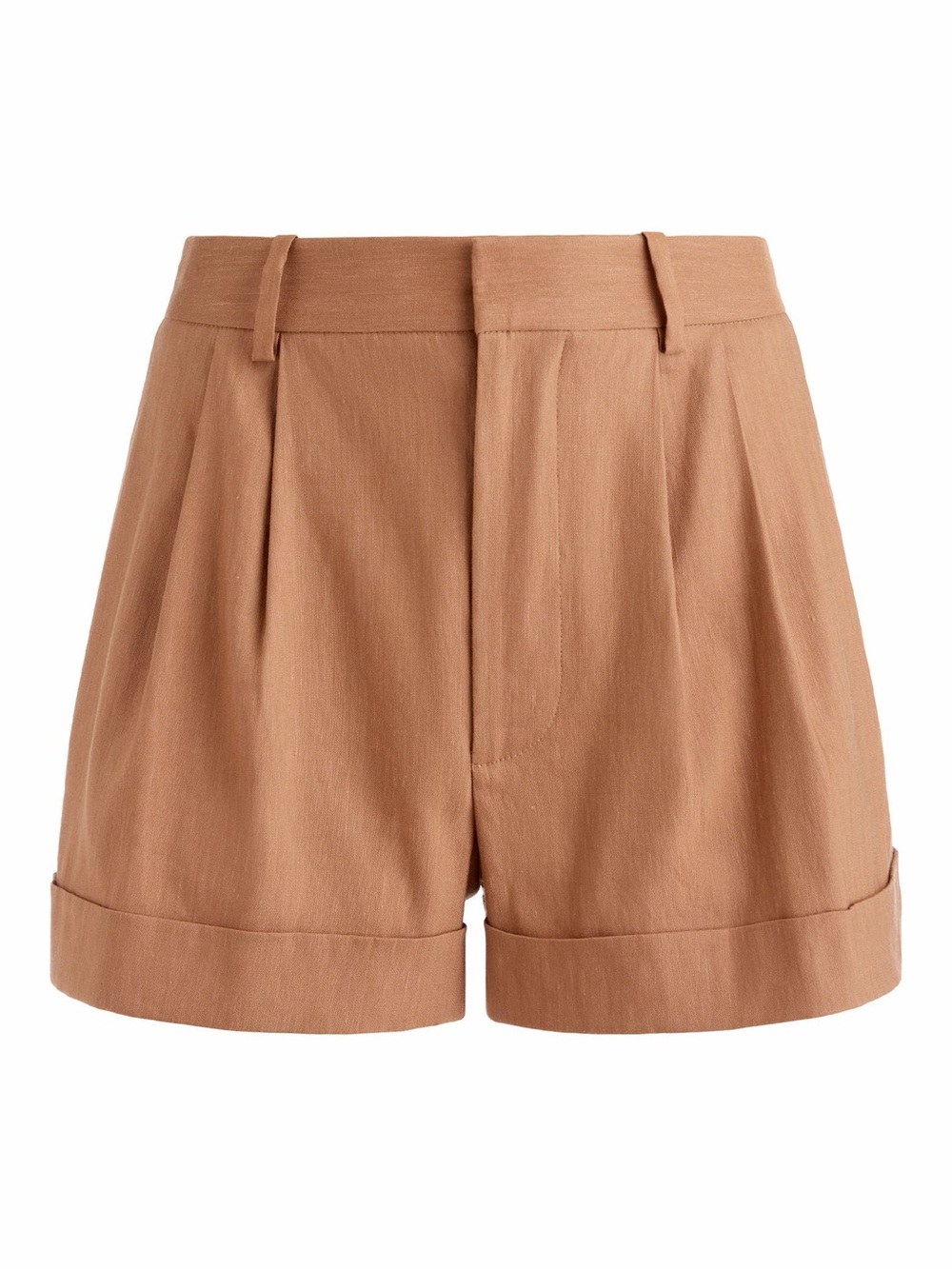 Alice + Olivia Conry Pleated Linen Blend Cuffed Shorts Neutral Size 6